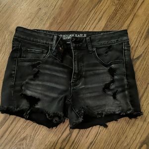 Black denim cut off distressed shorts